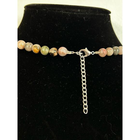 Handmade Rhodonite Necklace, 21.5 inches, Adjustable, With a Silver Extender - Picture 4 of 6